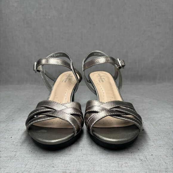 Clarks Collection Adriel Wavy Pewter Silver Leather Heels Sling Back Strappy 7 - Picture 5 of 11